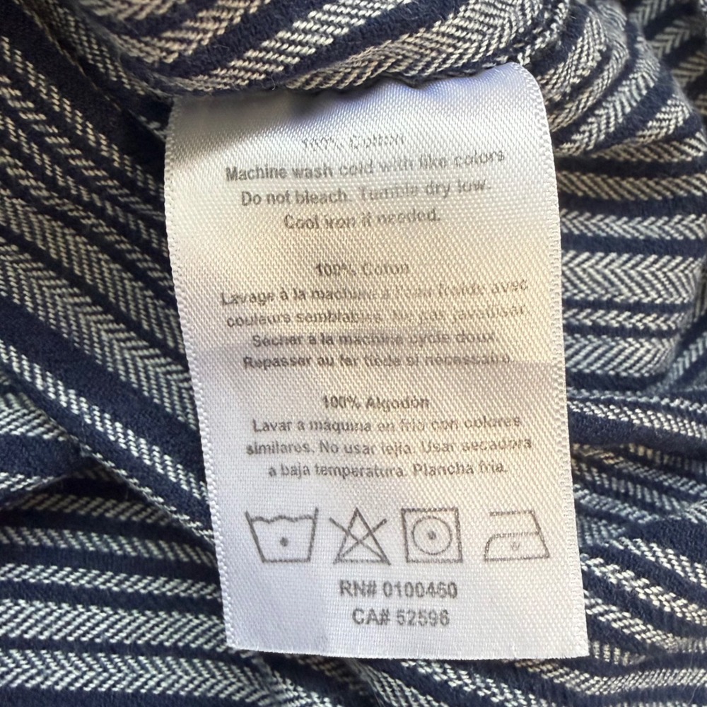 Kavu Men's XL Navy Blue White Striped Short Sleeve Button Up Shirt Travel Hiking - Picture 5 of 5